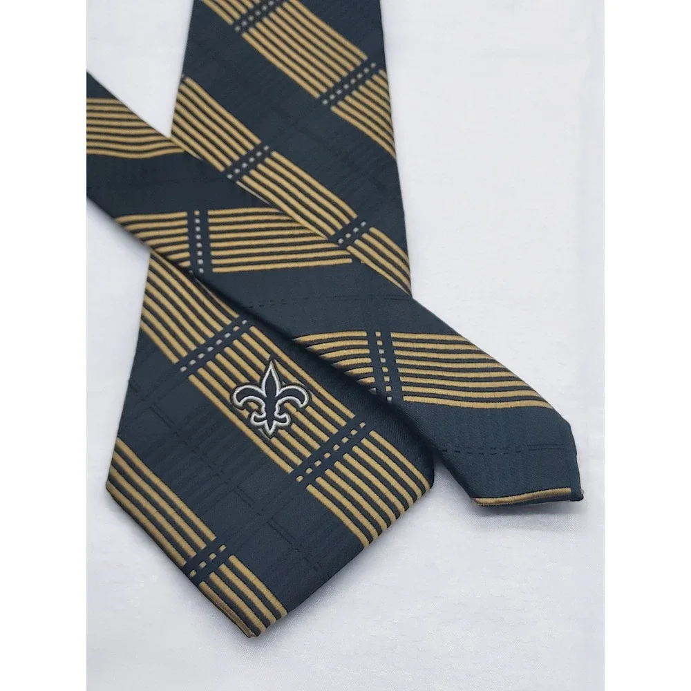 NFL New Orleans Saints Eagles Wings Mens Black Gold Plaid Woven Necktie 5411 NEW